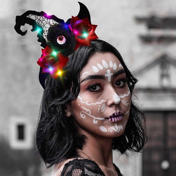 LED Witch Hat Headband Light Up Halloween Hair Accessory for Women - Picture 3 of 6